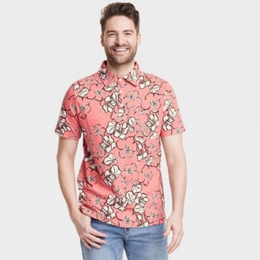 Goodfellow & Co Regular Fit Floral Short Sleeve Slub Jersey Polo Shirt